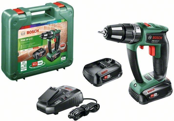 Double screwdriver bit, Plastic case, 2 battery packs PBA 18V 2.5Ah, Fast charger AL 1830 CV
