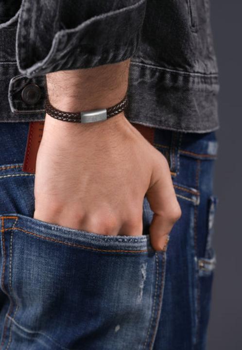 Image du produit Police Bracelet parallèle (19 cm, Acier inoxydable, Cuir)