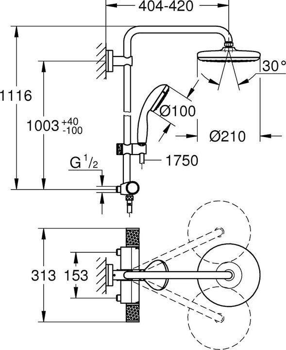 Actual product image Grohe Vitalio Start 210 QuickFix Duschsystem, Thermostatarmatur, energiesparend, 153mm Stichmass, (CH), ma