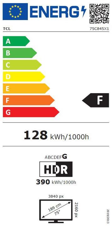 Energy Label TCL 75C845 (75", QLED, 4K, 2023)