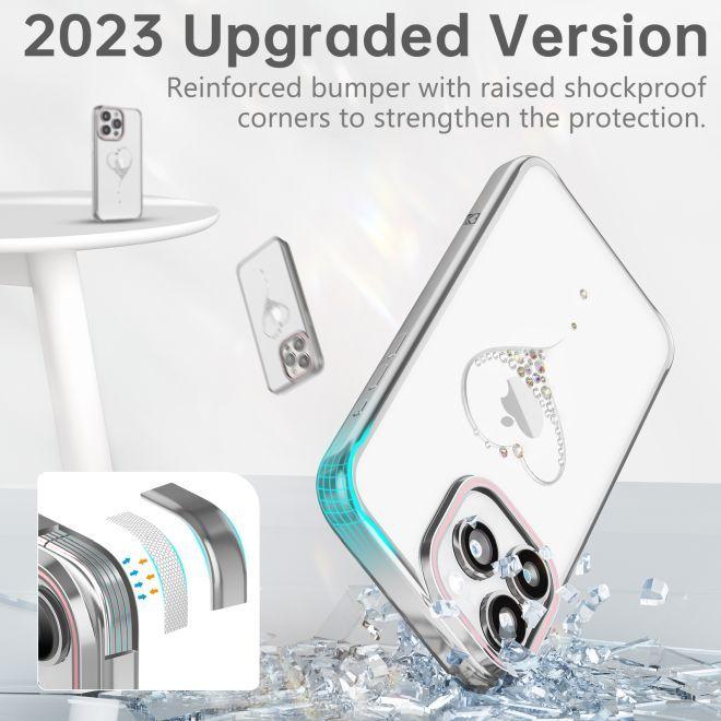 Actual product image Kingxbar Wish Series silicone case with crystals for iPhone 15 Pro Max - silver (Apple iPhone 15 Pro Max)