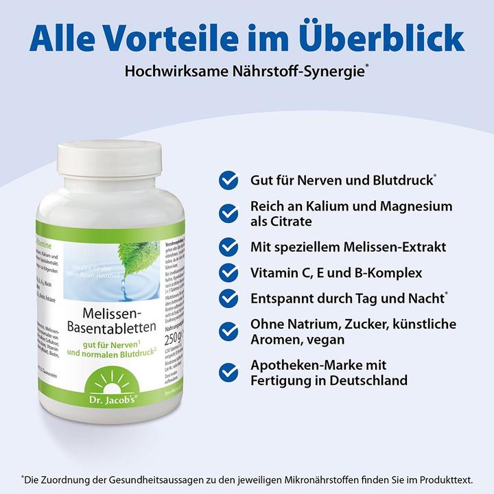 Nährwerte und Zutaten Dr. Jacob's Melissen-Basentabletten Tabl (250 Stück, Pulver, 297 g)