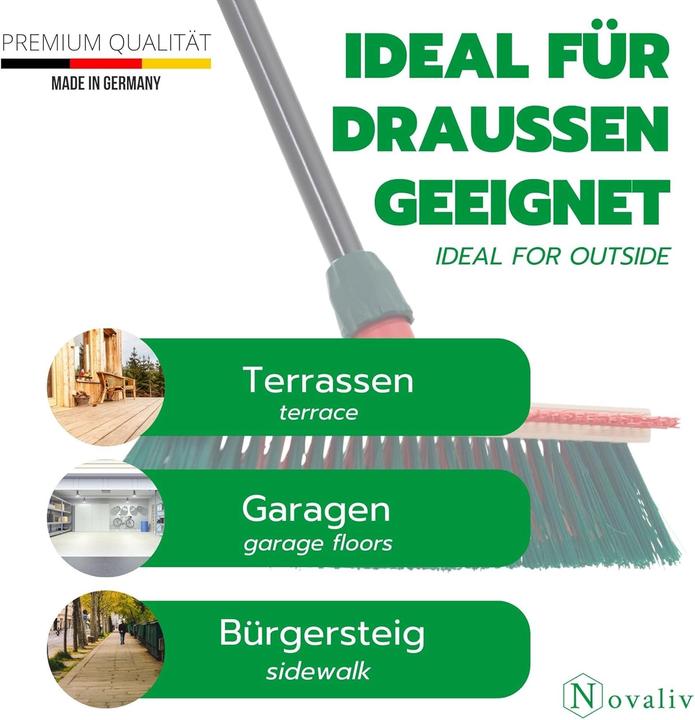 Immagine prodotto Novaliv Gartenbesen mit Stiel und Kratzleiste 40 cm Elaston Borsten Besen draussen Strassenbesen mit S (1 pz.)
