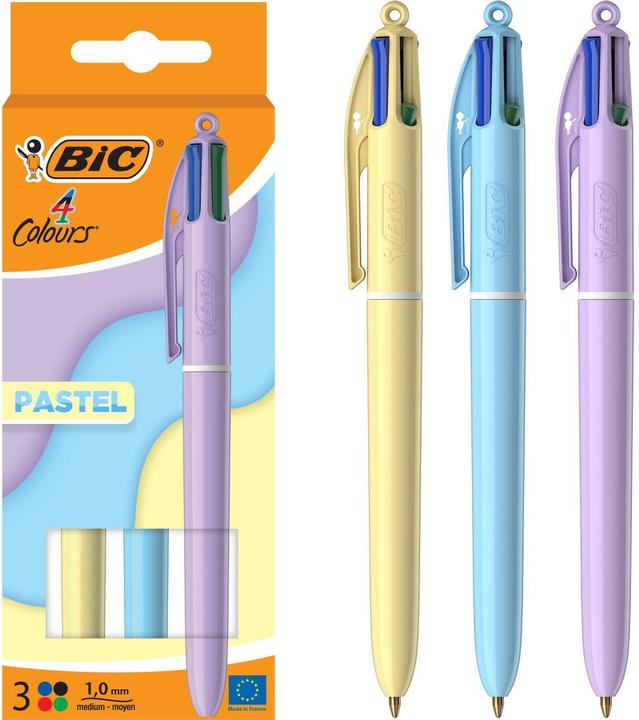 Produktbild Bic Mehrfarbenkugelschreiber 4 Colours Pastel 3 Stück (Blau, Gelb, Lila, 3 x)