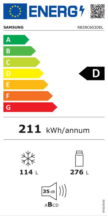 Energie-Label Samsung RB38C603DEL EcoFlex AI Freistehender Kombikühlschrank mit Gefrierfach Wifi 2m 39 (390 l)