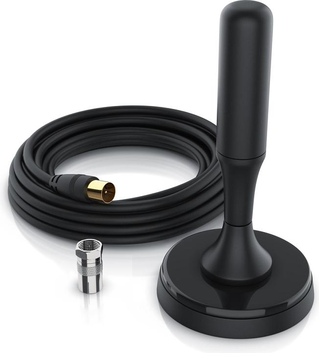 Immagine prodotto CSL Antenna a stilo DVB-T2 per uso interno, antenna digitale con cavo da 4 m / adattatore F-plug incluso (Antenna a stilo, 5 dB, DVB-T / -T2)