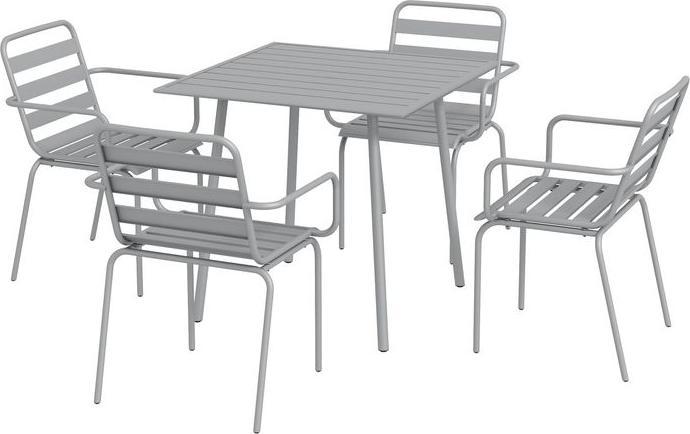 Image du produit Swisshandel24 Ensemble de meubles de jardin Table de salle à manger 4 chaises empilables Acier gris clair (80 cm)