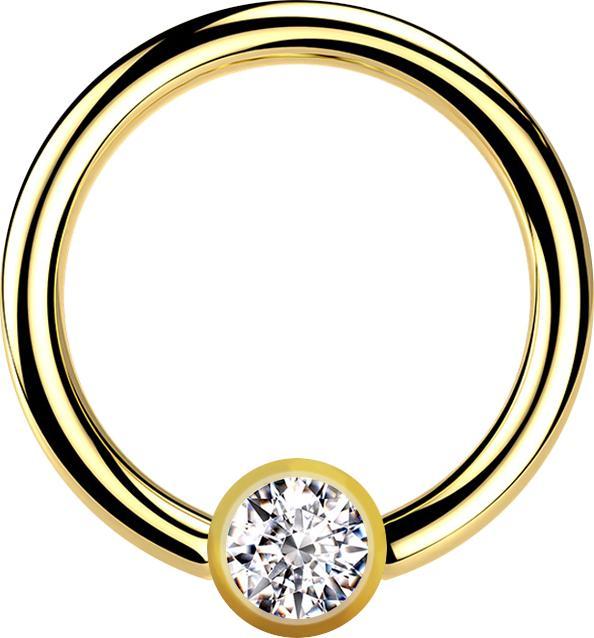 Produktbild Star Piercing Micro Ball Closure Ring vergoldet mit Kugel Kristall silber (Chirurgenstahl 316L)