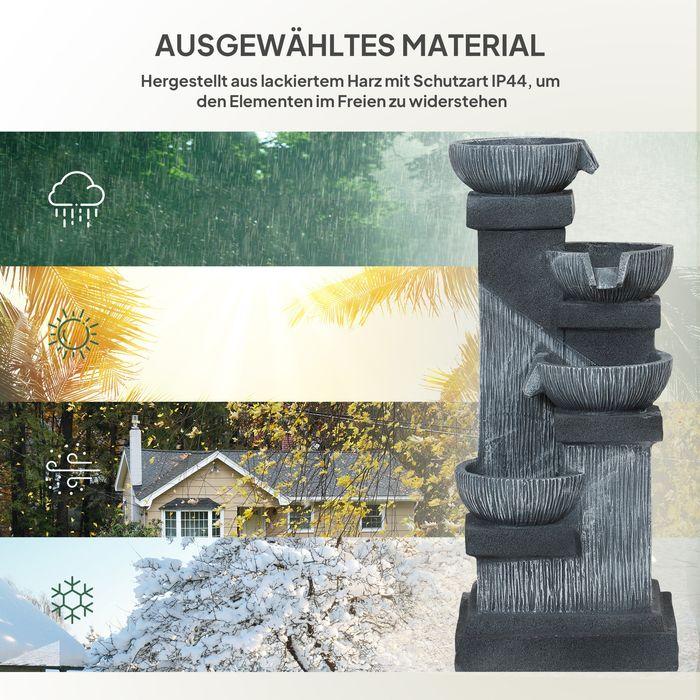 Actual product image Swisshandel24 Springbrunnen Kunstharz mit LED Beleuchtung Pumpe Steinoptik 38x36x85 cm Grau