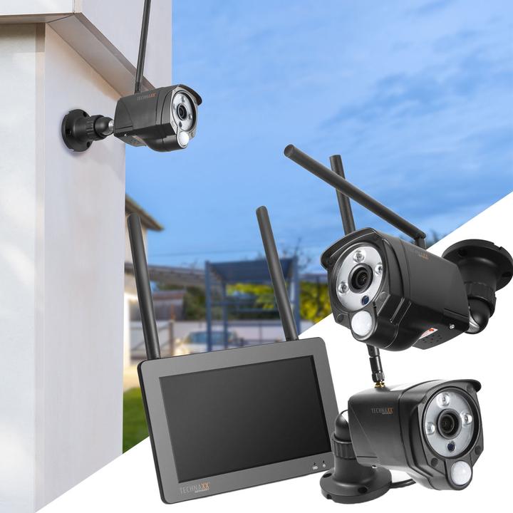 Immagine prodotto Technaxx Set di telecamere di sorveglianza wireless, ricevitore touchscreen da 7", 2 telecamere IP FullHD