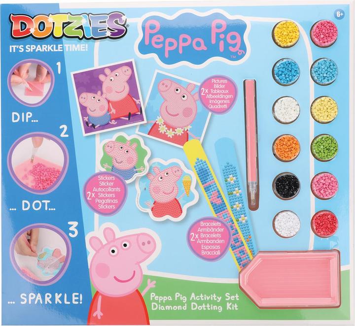 Diamond Dotz DOTZIES® Original Diamond Painting Set Peppa Pig with 6 motifs: 2 pictures 15 x 15 cm, 2 bracelets