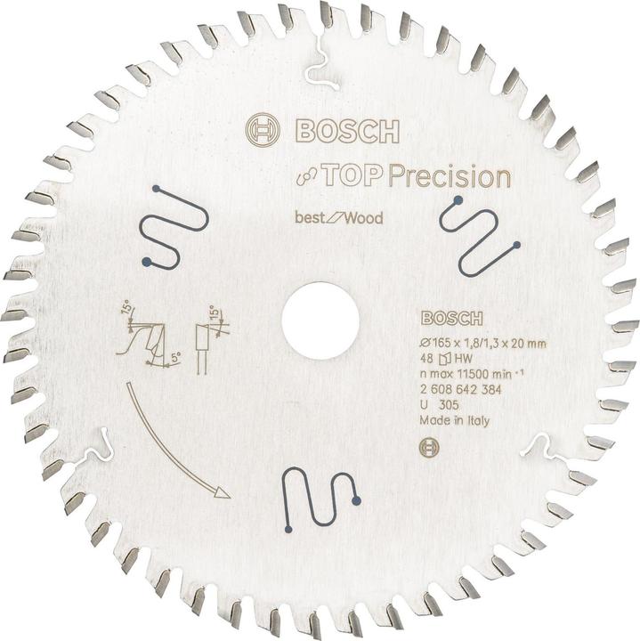 Bosch Professional Zubehör Kreissägeblatt Top Precision Best for Wood, 165 x 20 x 1,8 mm, 48