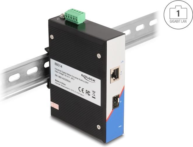 Image du produit Delock Convertisseur de média industriel Gigabit RJ45 vers SFP pour rail DIN (2 Ports)