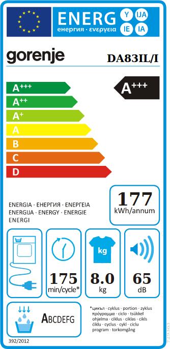 Etichetta energetica Gorenje DA 83 IL/I (8 kg)