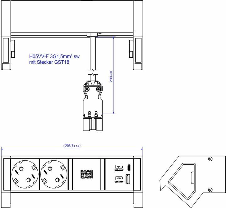 Image du produit Bachmann DESK2 2xCEE7/3 1xUSB A&C 22W (2 x, CEE 7/3, 0.20 m)