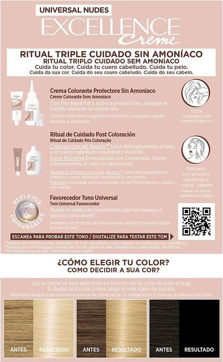 Immagine prodotto L'Oréal Paris Excellence Creme Universal Nudes 10U-Tintura per capelli bionda chiarissima (Nº 9.0-rubio muy claro)
