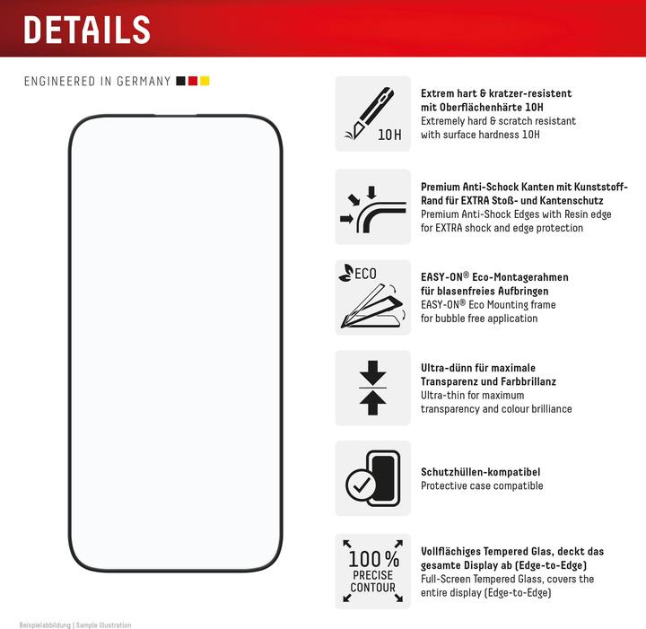 Voedingswaarden en ingrediënten Displex Premium glas, volledig gepantserd glas (1 Stuk, Apple iPhone 16 Plus)