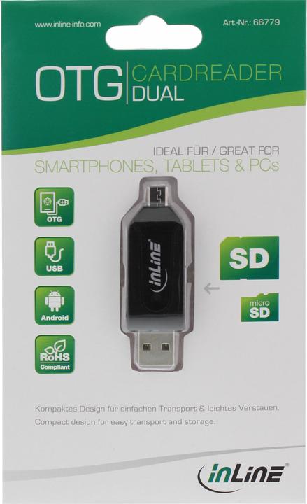 Immagine prodotto InLine Lettore di schede doppie per SD e microSD (USB 2.0, Micro USB)