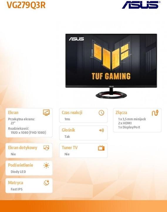 Immagine prodotto ASUS TUF Gaming VG279Q3R 68,6 cm (16:9) FHD HDMI DP (1920 x 1080 pixel, 27")