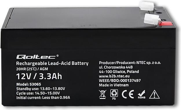 Actual product image Qoltec AGM 53065 (12 V, 3.30 Ah)