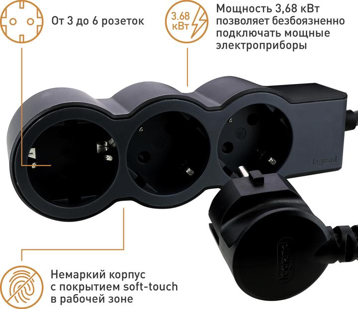 Immagine prodotto Legrand Striscia di prese piatte 3x prese, cavo da 5 metri Nero 694568 (3 x, CEE 16/5, 5 m)