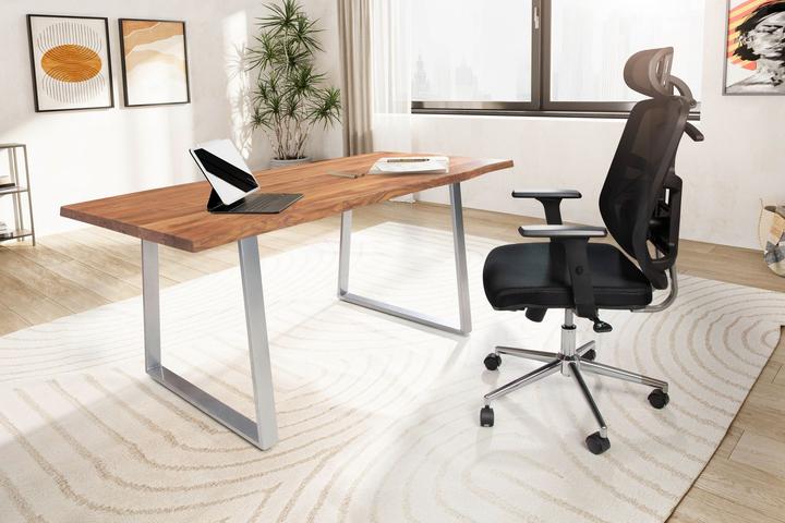 Actual product image FineBuy Acacia desk solid wood metal office desk computer desk tree edge