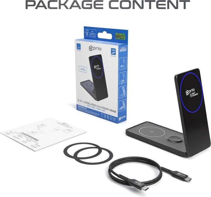 Immagine prodotto prio Caricatore rapido wireless 3 in 1 MAG nero (15 W)