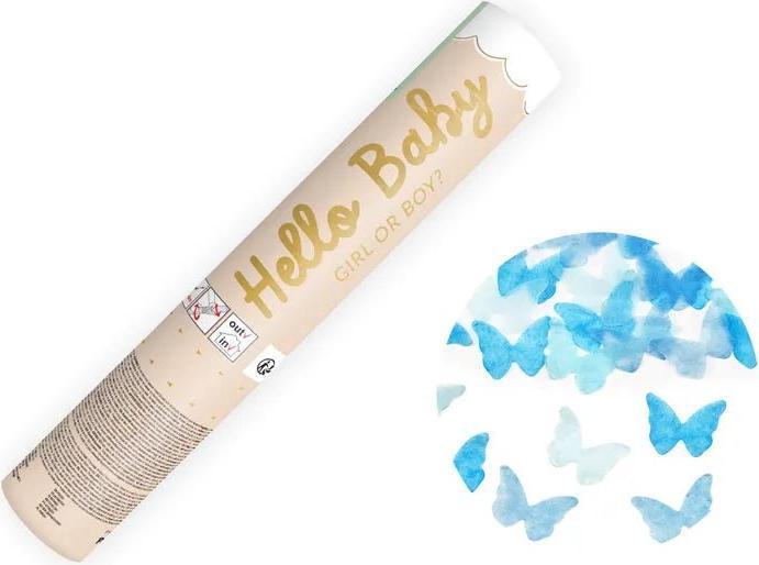 Immagine prodotto Partydeco Cannone di coriandoli Gender Reveal con farfalle blu (ragazzo)