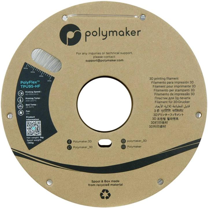 Immagine prodotto Polymaker PD03003 TPU95-HF Filamento TPU, filamento flessibile flessibile, filamento ad alta velocità, (TPU, 1.75 mm, 1000 g, Trasparente)