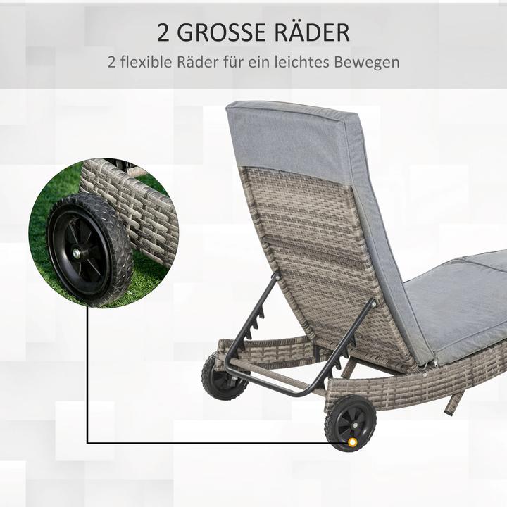 Image du produit Outsunny Chaise longue de jardin avec roulettes (207 cm)