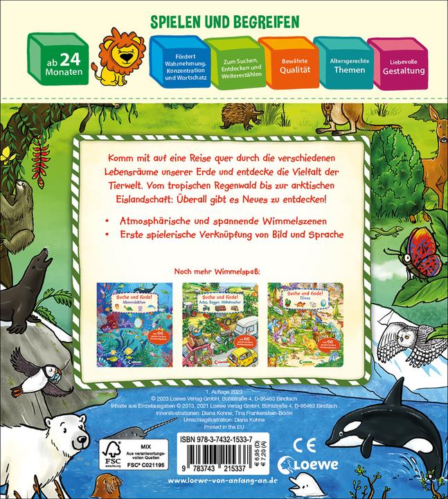 Produktbild Suche und finde! - Wilde Tiere (Deutsch, Loewe Meine allerersten Bücher, Diana Kohne, Tina Frankenstein-Börlin, 2023)