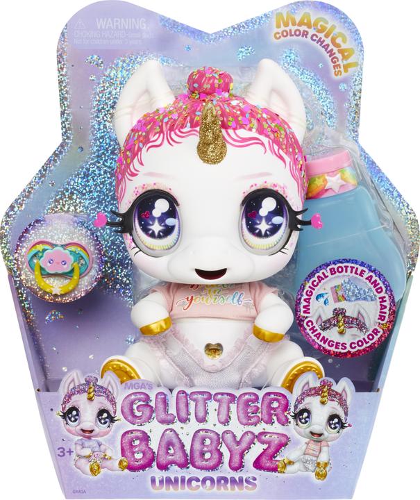Actual product image MGA Glitter Babyz Unicorn Doll-White Rainbow