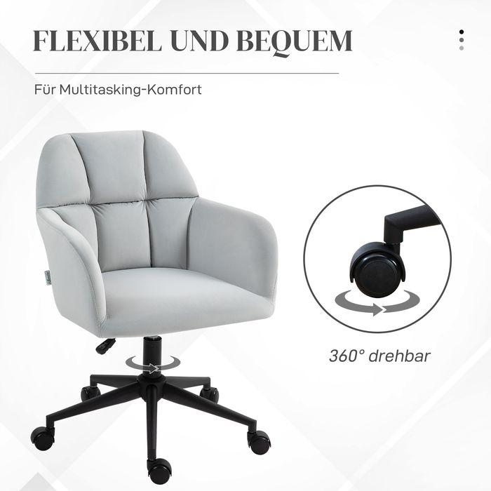 Image du produit Swisshandel24 Chaise de bureau, aspect velours, avec accoudoirs, gris clair