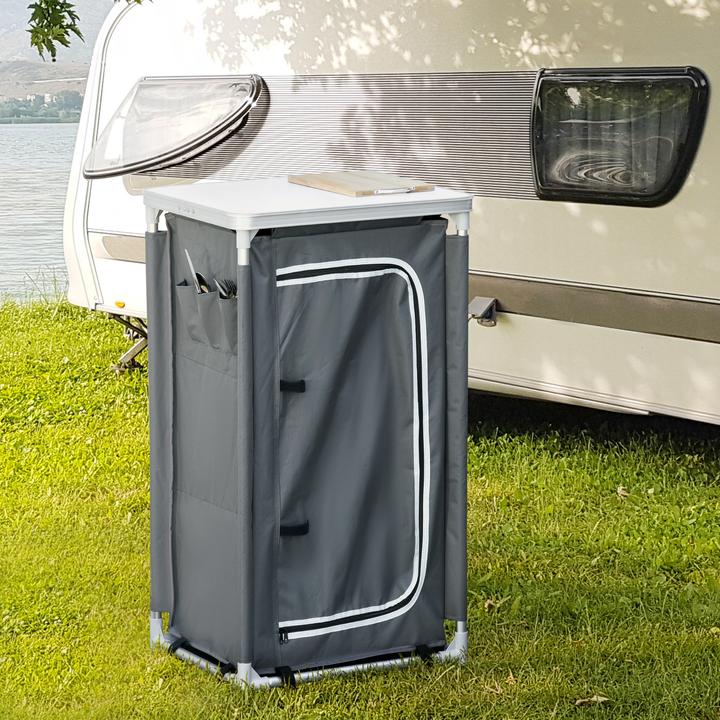 Produktbild Outsunny 2in1Campingtisch mit Arbeitsplatte und Fächern