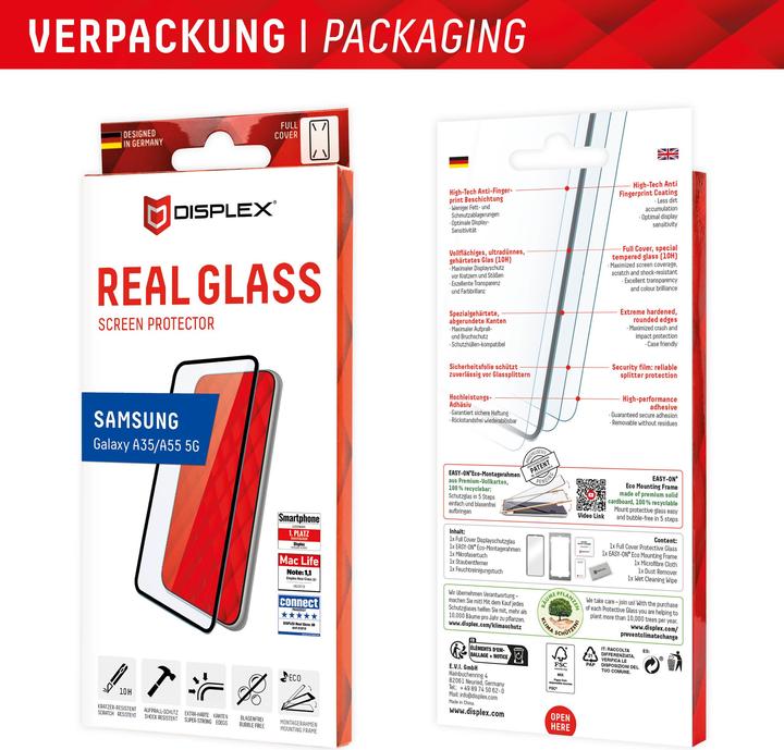 Produktbild Displex Real Glass, Full Cover Panzerglas (1 Stück, Samsung Galaxy A55, Samsung Galaxy A35)