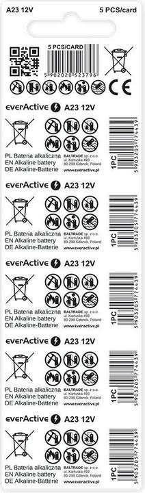 Image du produit Everactive Piles alcalines 23A 12V - Blister 5 pcs. (5 pcs, A23, 55 mAh)