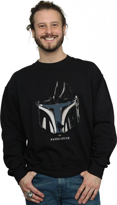 Actual product image Star Wars Mens The Mandalorian Helmet Silhouette Sweatshirt (L)