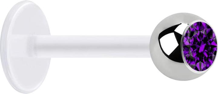 Immagine prodotto Star Piercing Micro Labret trasparente con sfera in argento e cristallo viola (senza ottone, Acciaio chirurgico 316L, Bioflex)