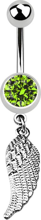 Actual product image Star Piercing Banana silver with pendant wings and crystal light green (Surgical steel 316L, without brass)
