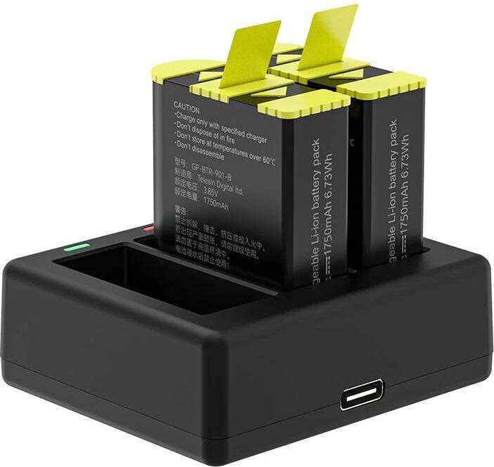 Immagine prodotto Telesin Caricabatterie a 3 slot per GoPro Hero 9 / Hero 10 + 2 batterie (GP-BTR-903-B) (GoPro Hero 9, Eroe 10, Eroe 11, Eroe 12)