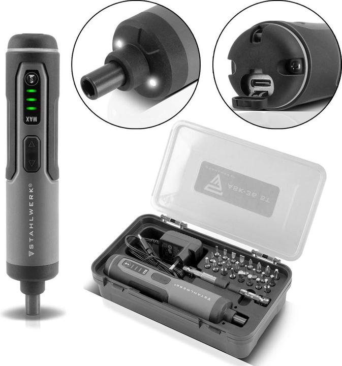 Immagine prodotto Stahlwerk Set di cacciaviti a batteria ASK-36 ST con barra, 25 pezzi Motore 3,6 V 1300 mAh (Batteria ricaricabile)