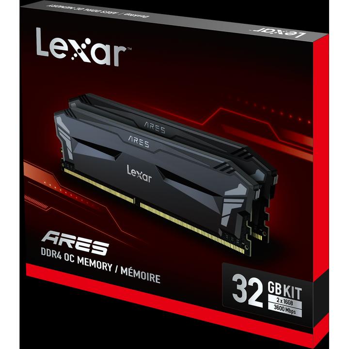 Actual product image Lexar Ares DDR4 CL18 Black UDIMM KIT (2 x 16GB, 3600 MHz, DDR4-RAM, U-DIMM)