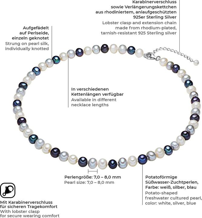 Image du produit Valero Pearls Femme Argent Sterling Perle de culture d'eau douce Multicolore - 2244 (Argent Sterling, 42 cm)