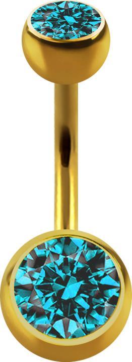 Produktbild Star Piercing Banane vergoldet mit zwei Kugeln Kristall aqua (Chirurgenstahl 316L, ohne Messing)