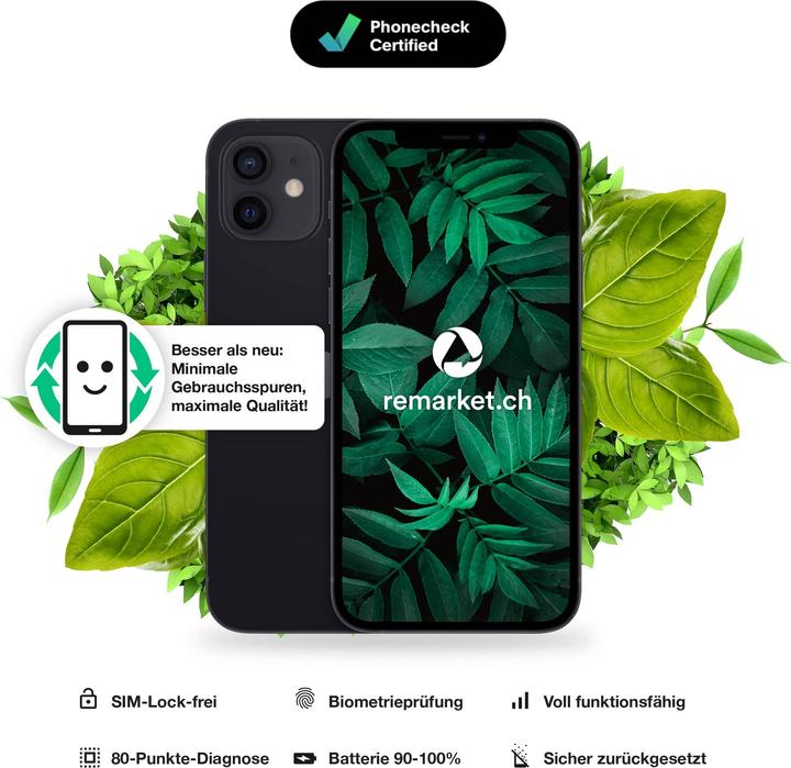 Produktbild remarket.ch iPhone 12 (128 GB, Schwarz, 6.10", 12 Mpx, C / Gut)