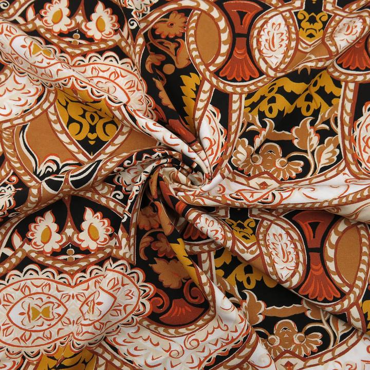 Actual product image Stoffrestposten Satin - Oriental ornaments ochre - Minimum quantity: 1 metre