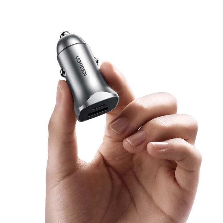 Actual product image Ugreen CD130 Car Charger, USB-A+PD 3.0, USB-C, QC3.0 30W (Grey)