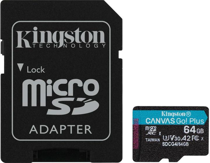 Kingston Card Canvas Go Plus MicroSD +ADP 64GB (64 GB, microSDXC, U3, UHS-I)