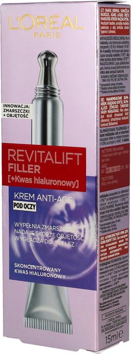 Produktbild L'Oréal Paris L'Oréal Revitalift Filler (HA) eye cream 15ml (Gel, 15 ml, Tag + Nacht)