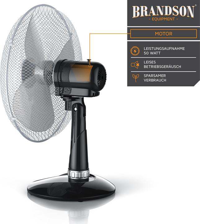 Produktbild Brandson Tischventilator, 42 cm Ø, Neigungswinkel 30°, Oszillation ca. 85°, Ventilator 50W, schwarz/silber (54 dB)
